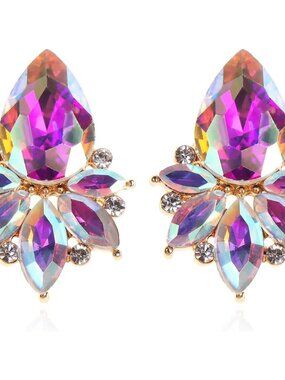Vintage Rhinestone Earrings Fancy Crystal Cluster Drop Earrings Art Deco Earring
